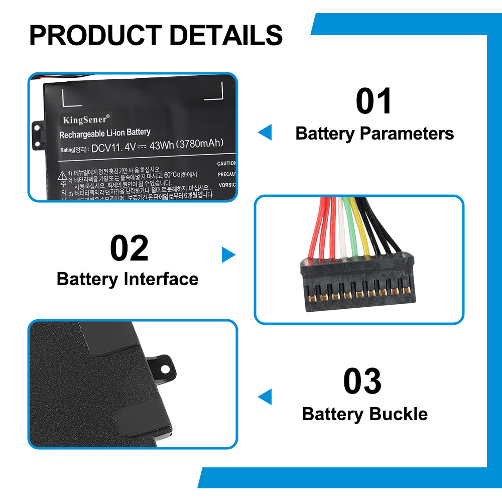 Samsung AA-PBVN3AB replacement laptop battery 11.4V 43Wh 3780mAh, parameters interface connector and buckle detail