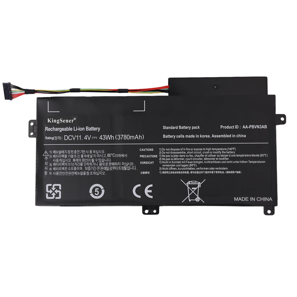 Samsung AA-PBVN3AB replacement laptop battery 11.4V 43Wh 3780mAh Li-ion, white background main view