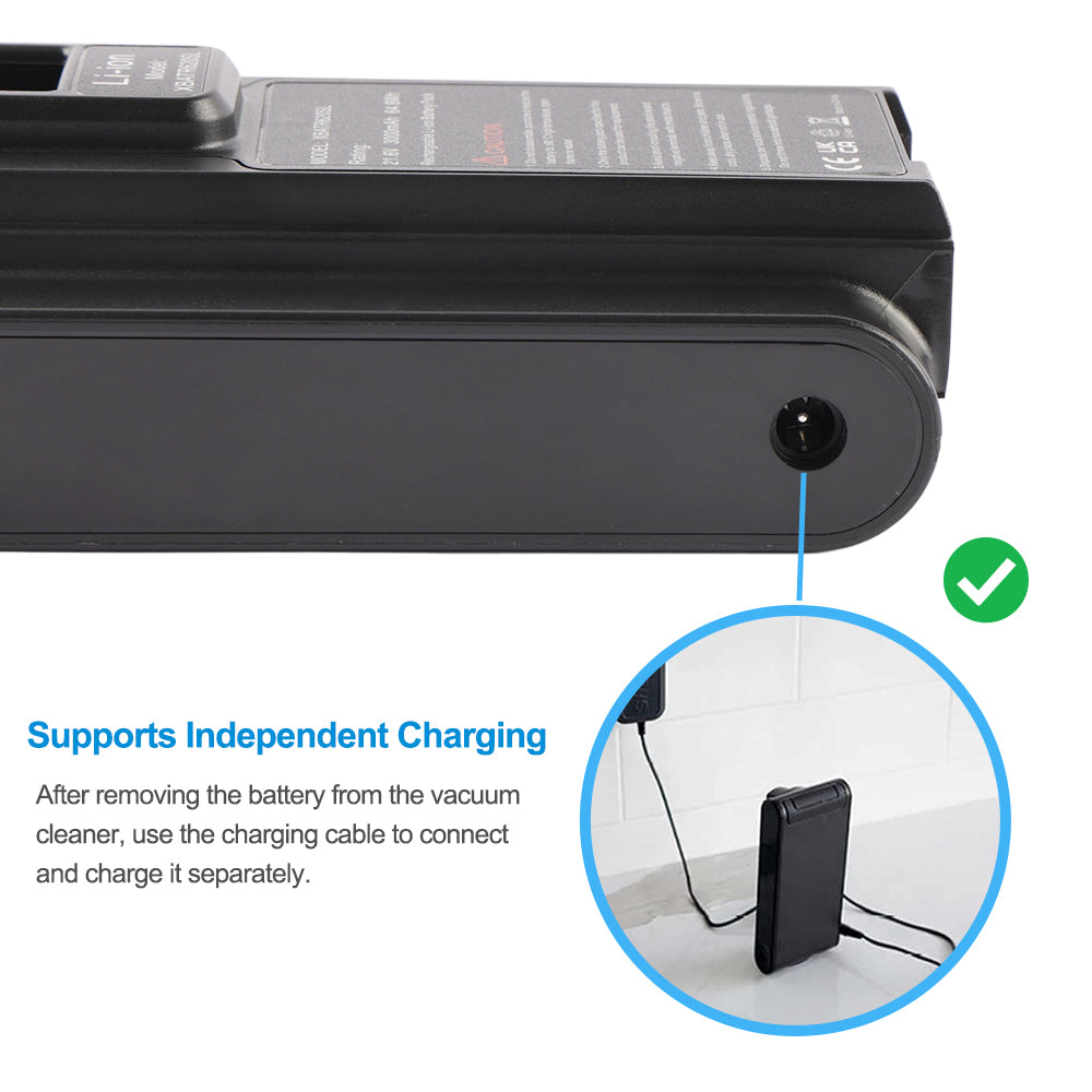 XBATR620SL Shark vacuum battery supports independent charging, charging port close-up with separate charge cable