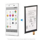 LIS1594ERPC battery alongside Sony Xperia Z5 Compact phone with arrow indicating installation position