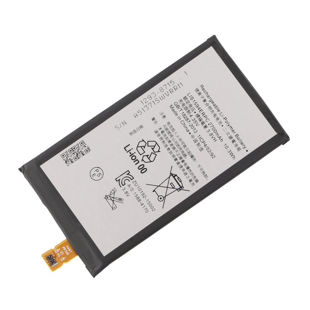 LIS1594ERPC 2700mAh battery rear 45-degree angle view displaying label specs and side structure details