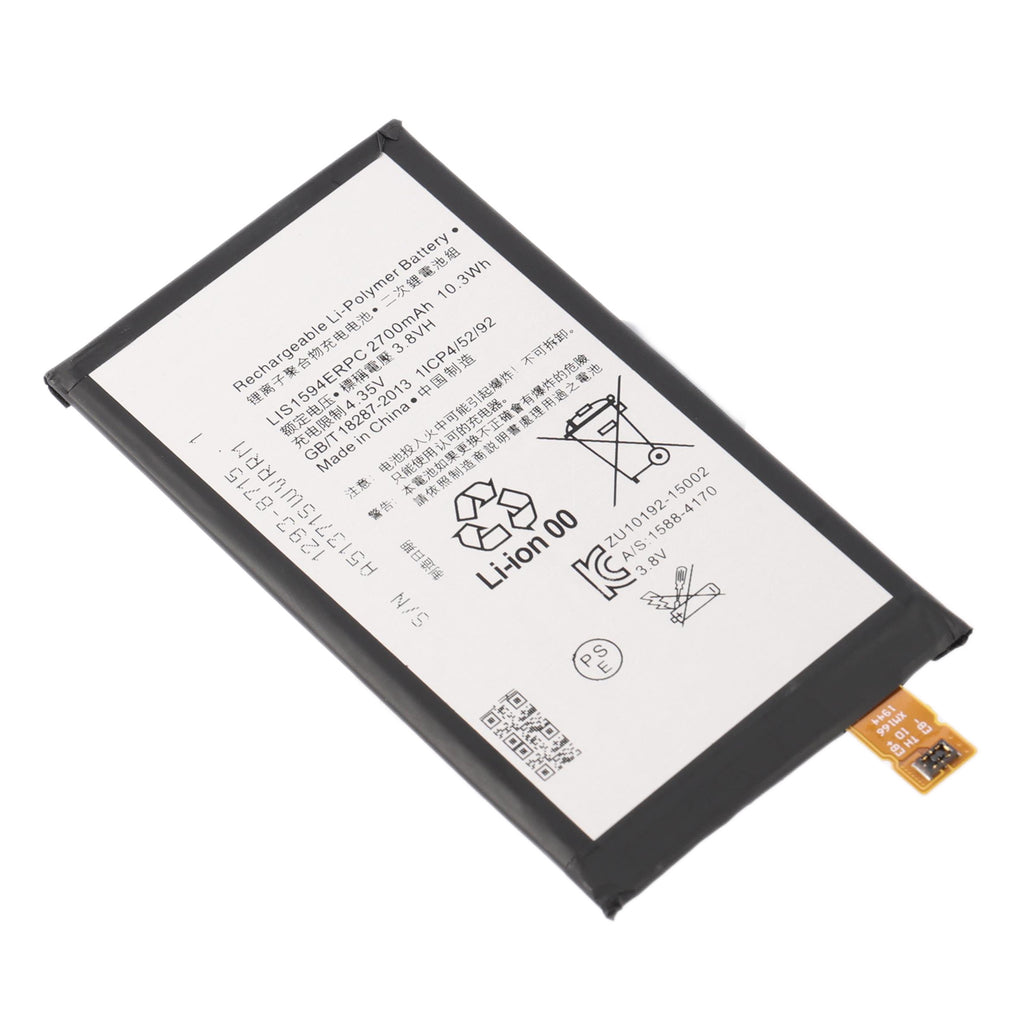 LIS1594ERPC 3.8V battery back upper-left angle view with complete specs and safety warning icons