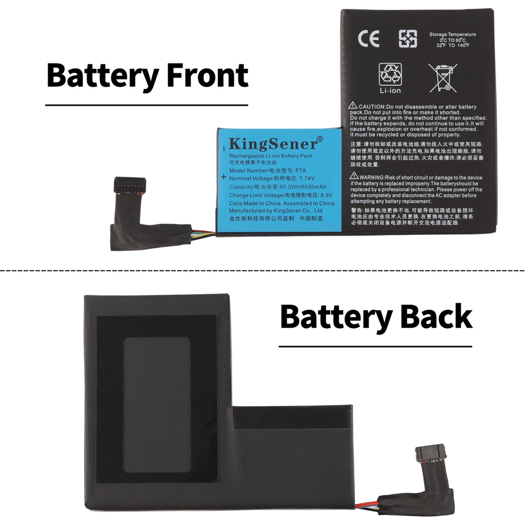 F7A Steam Deck battery front label and flat back panel, 7.74V 50.3Wh 6500mAh Li-ion pack