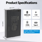 KingSener TXD-68C 5000mAh 7.4V 37Wh smart door lock Li-ion battery dimensions 4.04x2.34x0.68in, Type-C 5V 2A charging