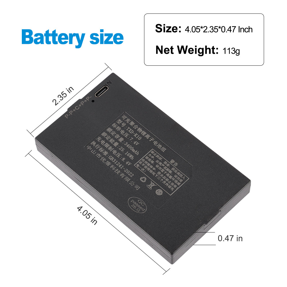 TXD-K10 smart lock battery size 4.05 x 2.35 x 0.47 inch weighing 113g, compact fit for door lock housing