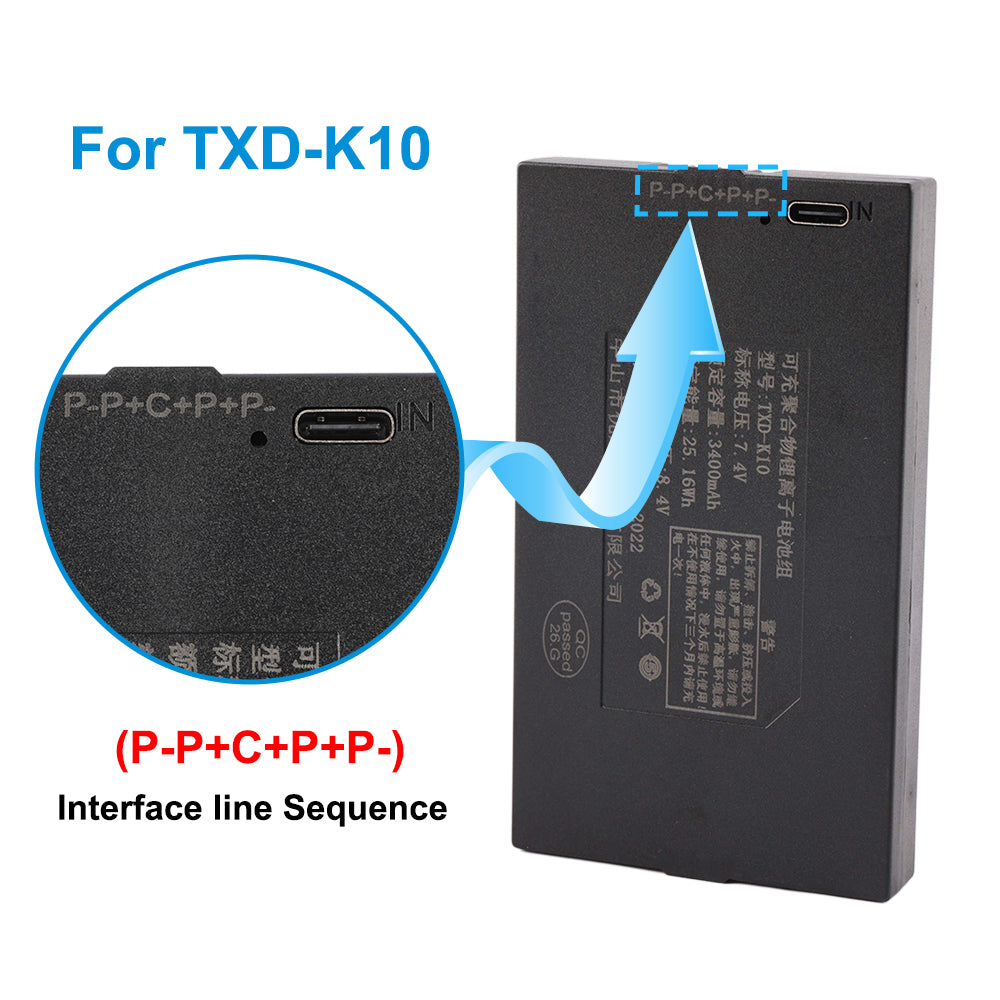 TXD-K10 smart door lock battery with P-P+C+P+P- connector pinout sequence, verify before ordering