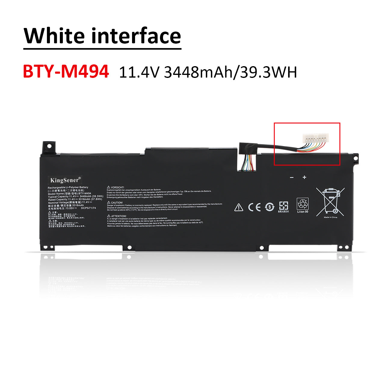 KingSener BTY-M494 3ICP5/71/74 Laptop Battery For MSI Modern 15 H C13M  B13M  Modern 14 C11M 39.3WH