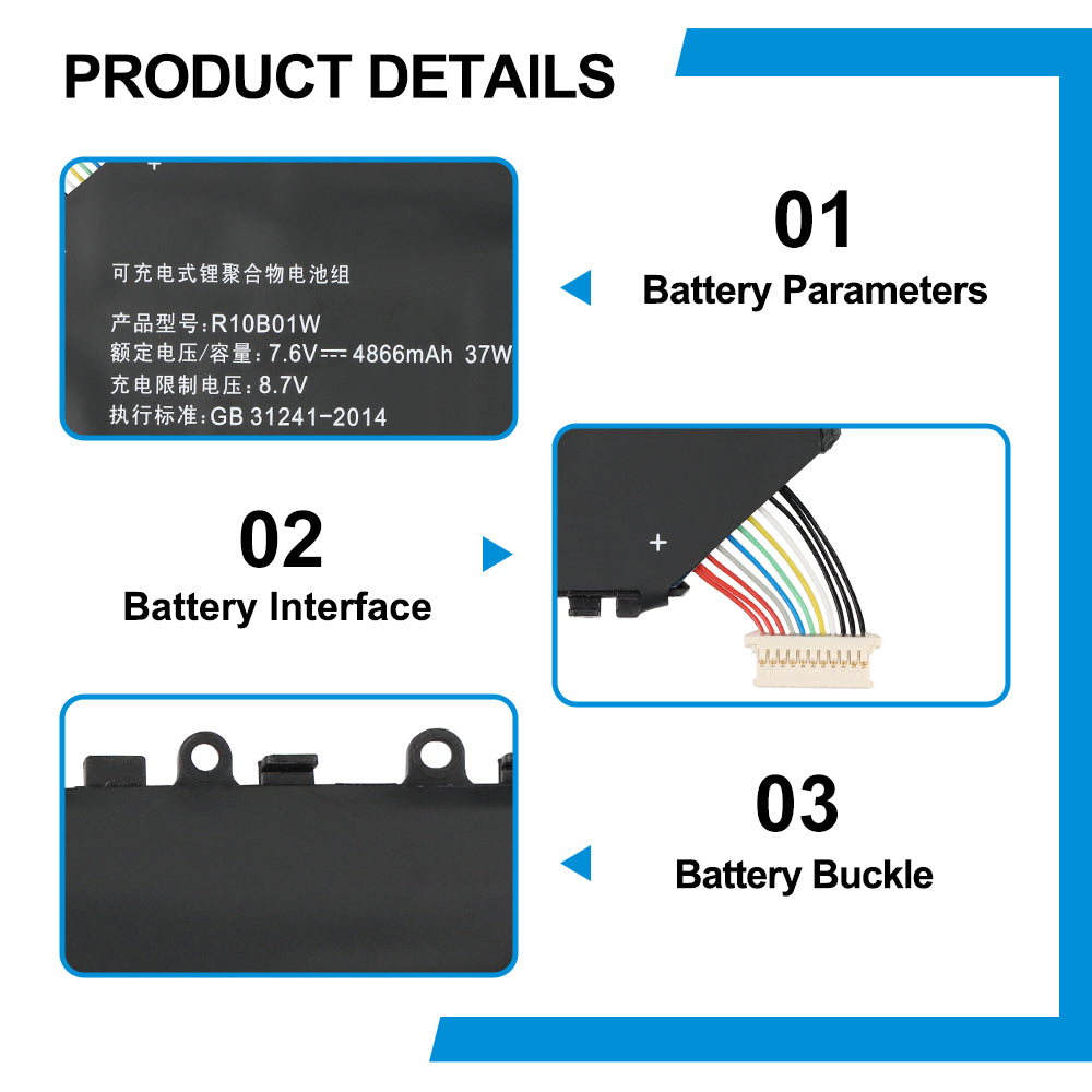 Xiaomi R10B01W replacement Li-polymer laptop battery 7.6V 37Wh specs with rainbow interface and metal buckle