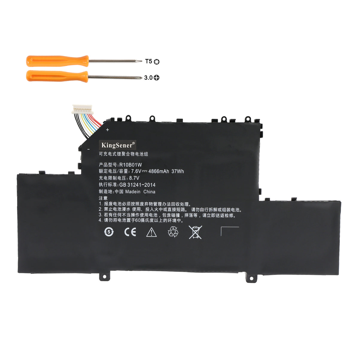 Xiaomi R10B01W replacement Li-polymer laptop battery 7.6V 37Wh 4866mAh T5 PH3 screwdrivers for installation