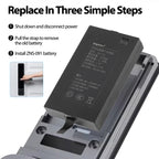 KingSener ZNS-091 7.4V smart door lock battery 3-step replacement: shut down, pull strap remove old, install new ZNS-091