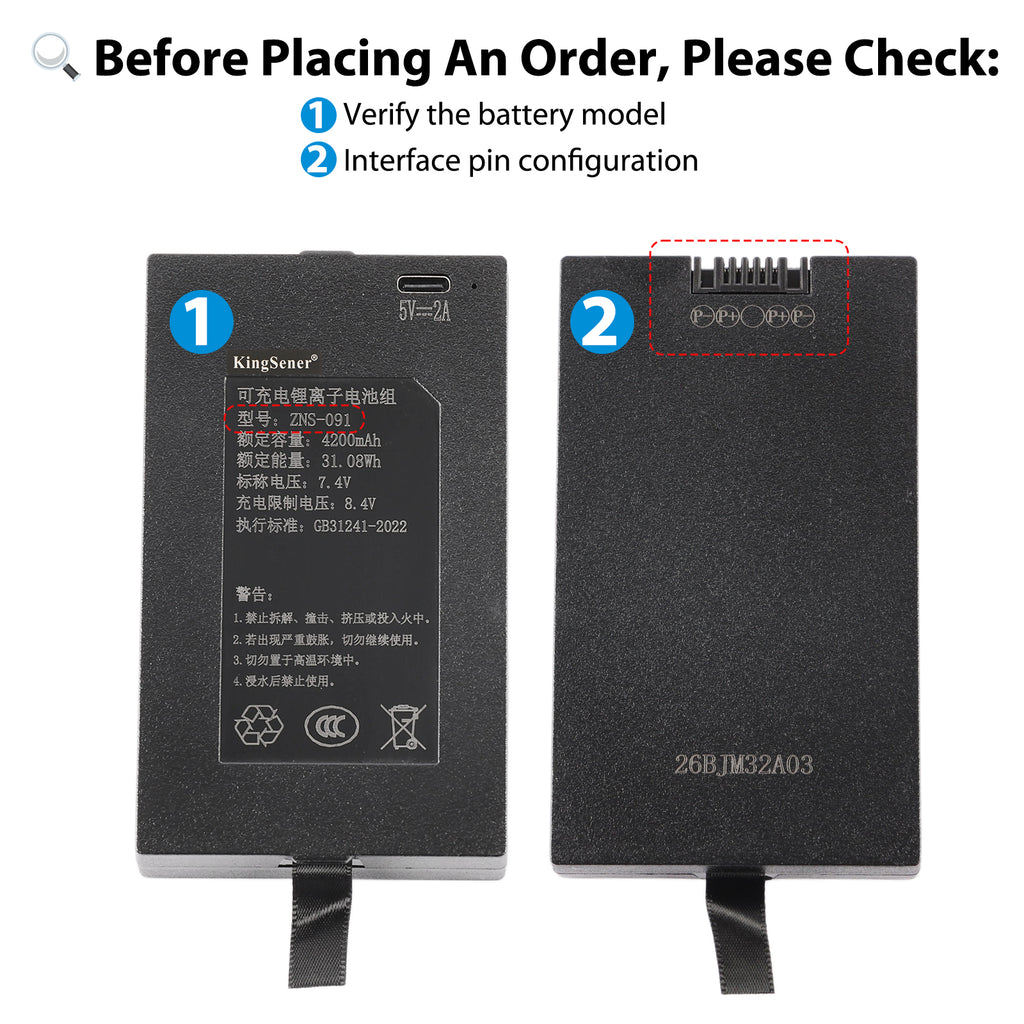 KingSener ZNS-091 smart door lock battery verify model and 4-pin configuration before order, front and back comparison