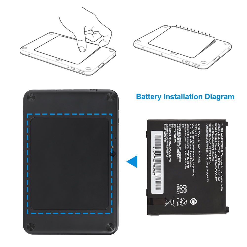 AMME3735 battery installation diagram showing battery removal and replacement steps