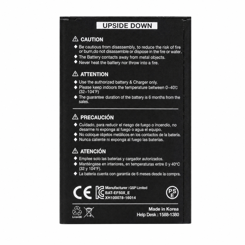 Bluebird BAT-EF50X-E 6400mAh lithium-ion battery with printed safety and manufacturer labels on a pure white background.