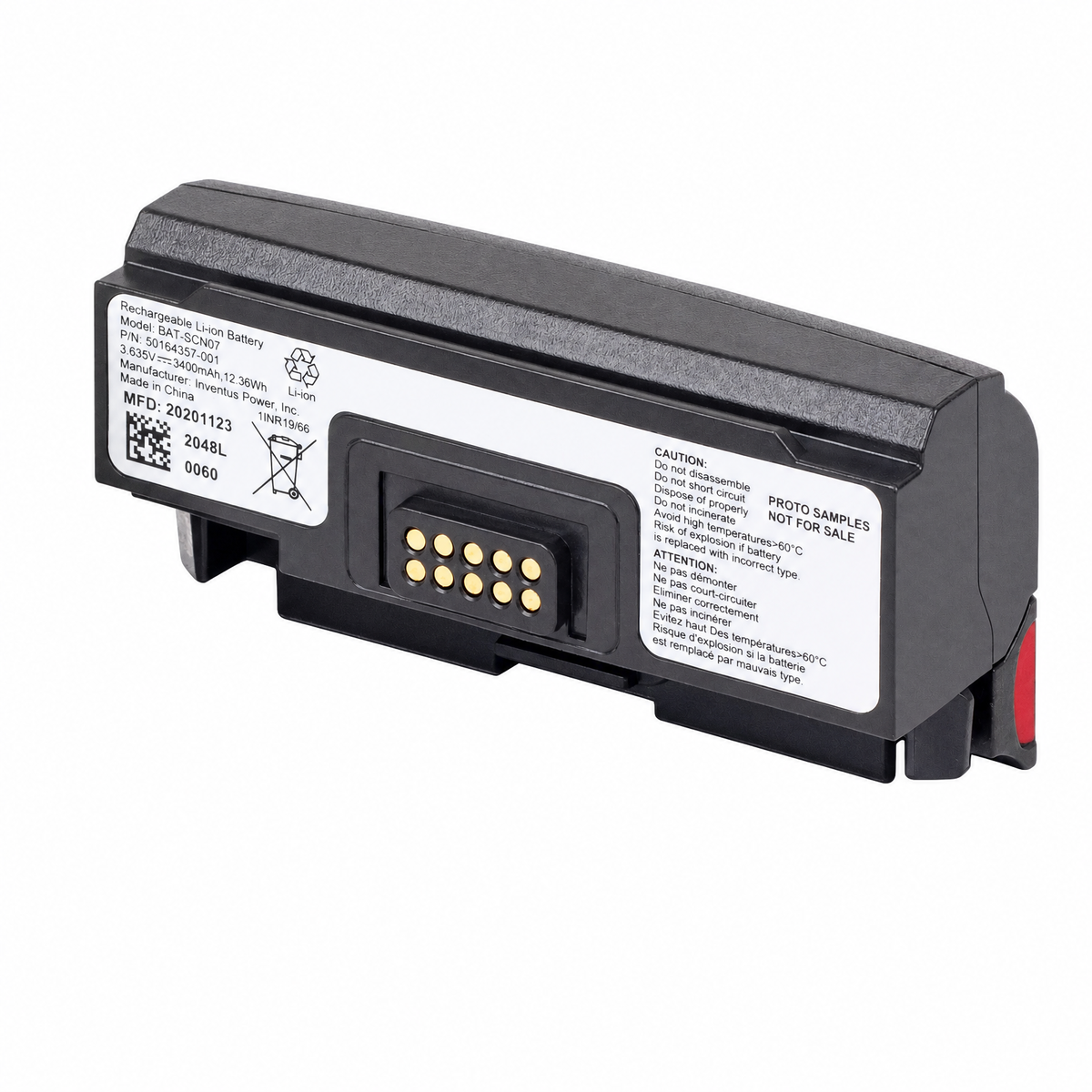 Honeywell BAT-SCN07 3400mAh battery shown fully visible on a pure white background with its label and terminals preserved.