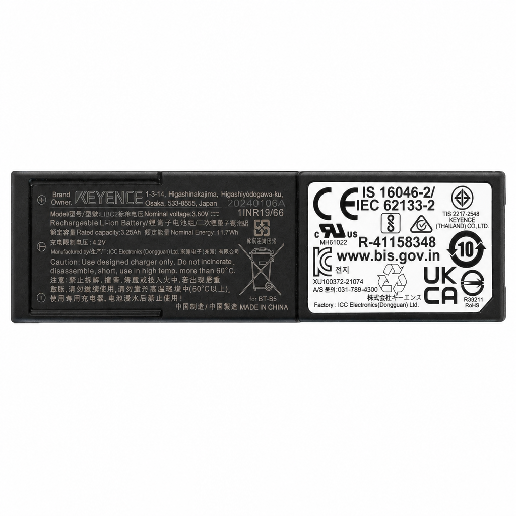 Keyence BT-B5 battery product detail on a pure white background