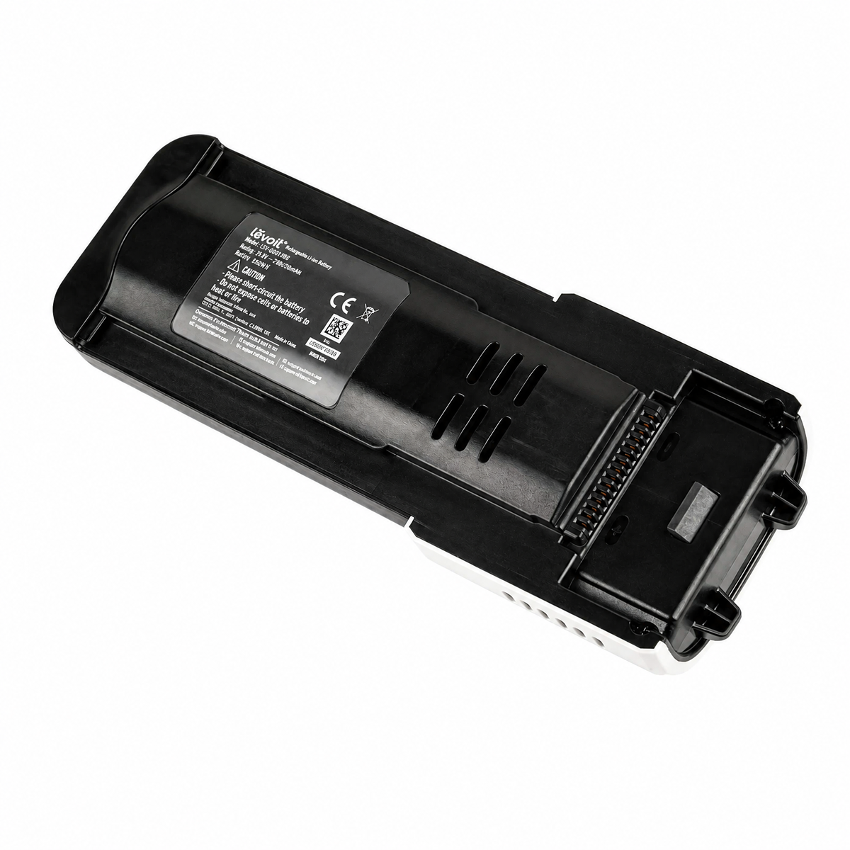 Levoit LSV-Q601B-WUS battery shown fully visible on a pure white background with its label and terminals preserved.