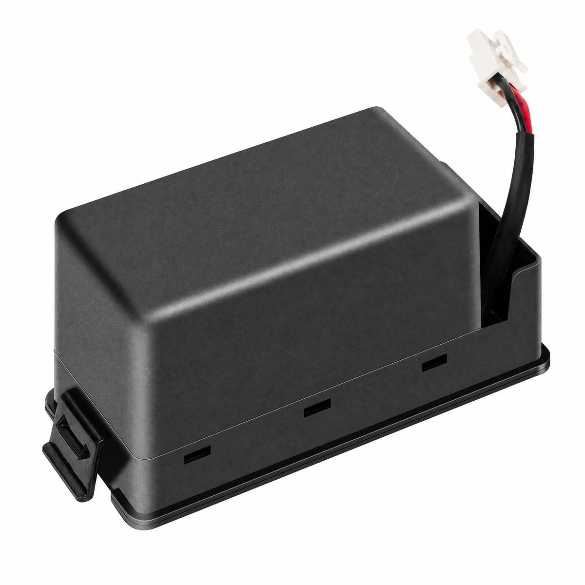 Tefal RS-2230002091 black battery pack with attached red-and-black cable and white connector on a pure white background.
