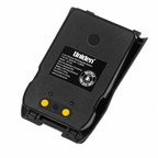 Uniden BT130 7.4V rechargeable lithium-polymer battery with label, contacts, and housing shown on a pure white background.