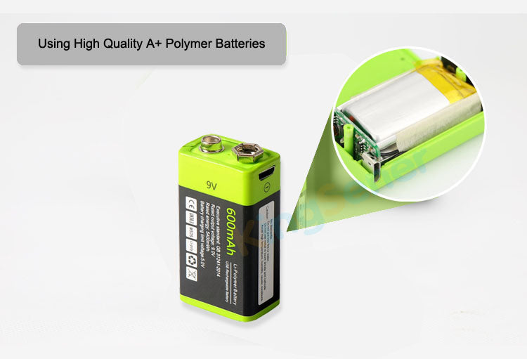 KingSener 9V 400mAh USB Rechargeable 6F22 Battery For Walkie-Talkie Thermometry Gun Smoke Detector Security Detector