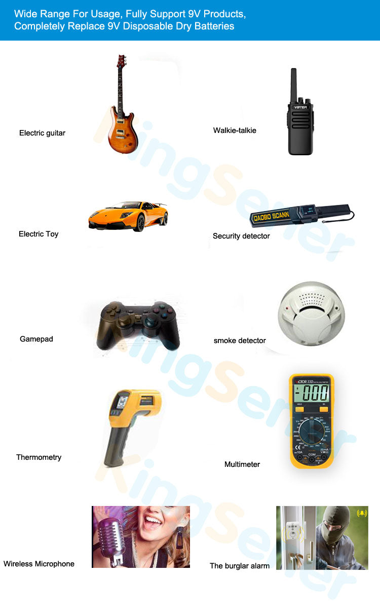 KingSener 9V 400mAh USB Rechargeable 6F22 Battery For Walkie-Talkie Thermometry Gun Smoke Detector Security Detector