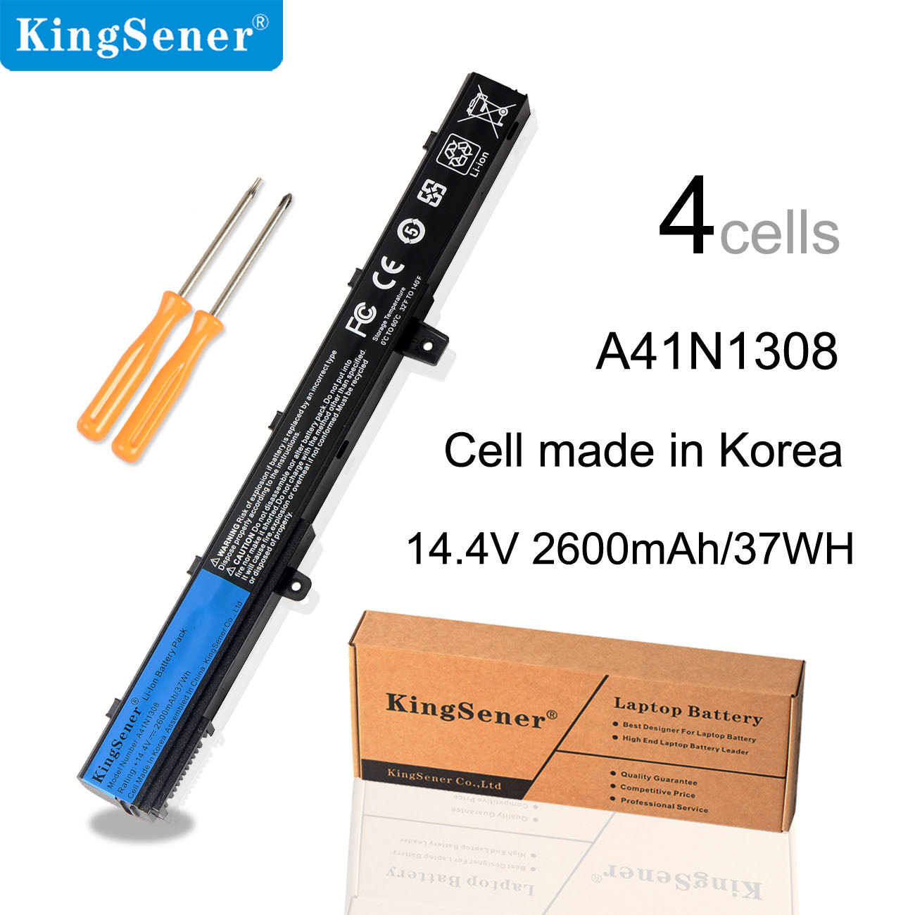 KingSener A41N1308 電池適用於華碩 X451 X551 X451C X451CA X551C X551CA X551M 系列 A31N1319 A31LJ91 X45LI9C 14.4V 37WH