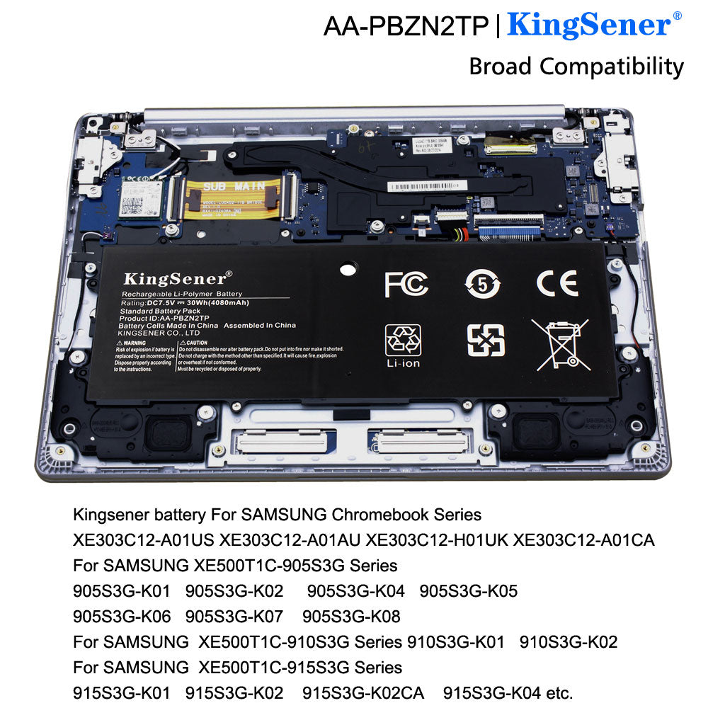 KingSener 全新AA-PBZN2TP平板電腦電池適用於三星Chromebook XE500T1C 905S 915S 905s3g XE303 XE303C12 NP905S3G 7.5V 4080mAh