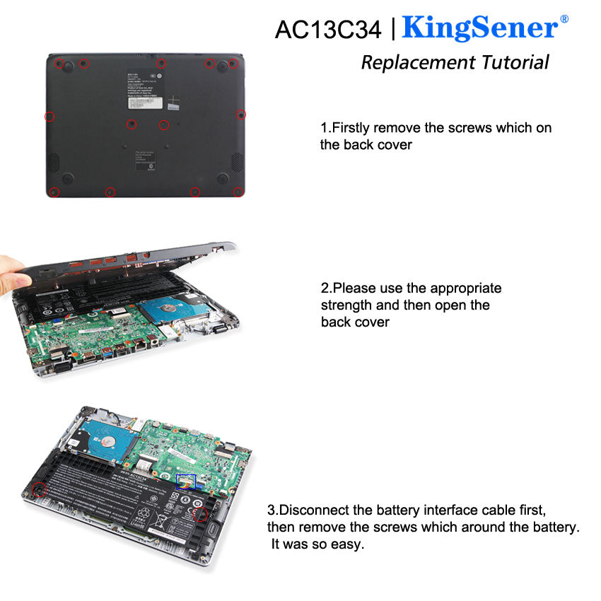 KingSener AC13C34 Laptop-Akku für Acer Aspire V5-122P V5-132 E3-111 E3-112 ES1-111M MS237 KT.00303.005 11,4 V 2640 mAh/30 WH