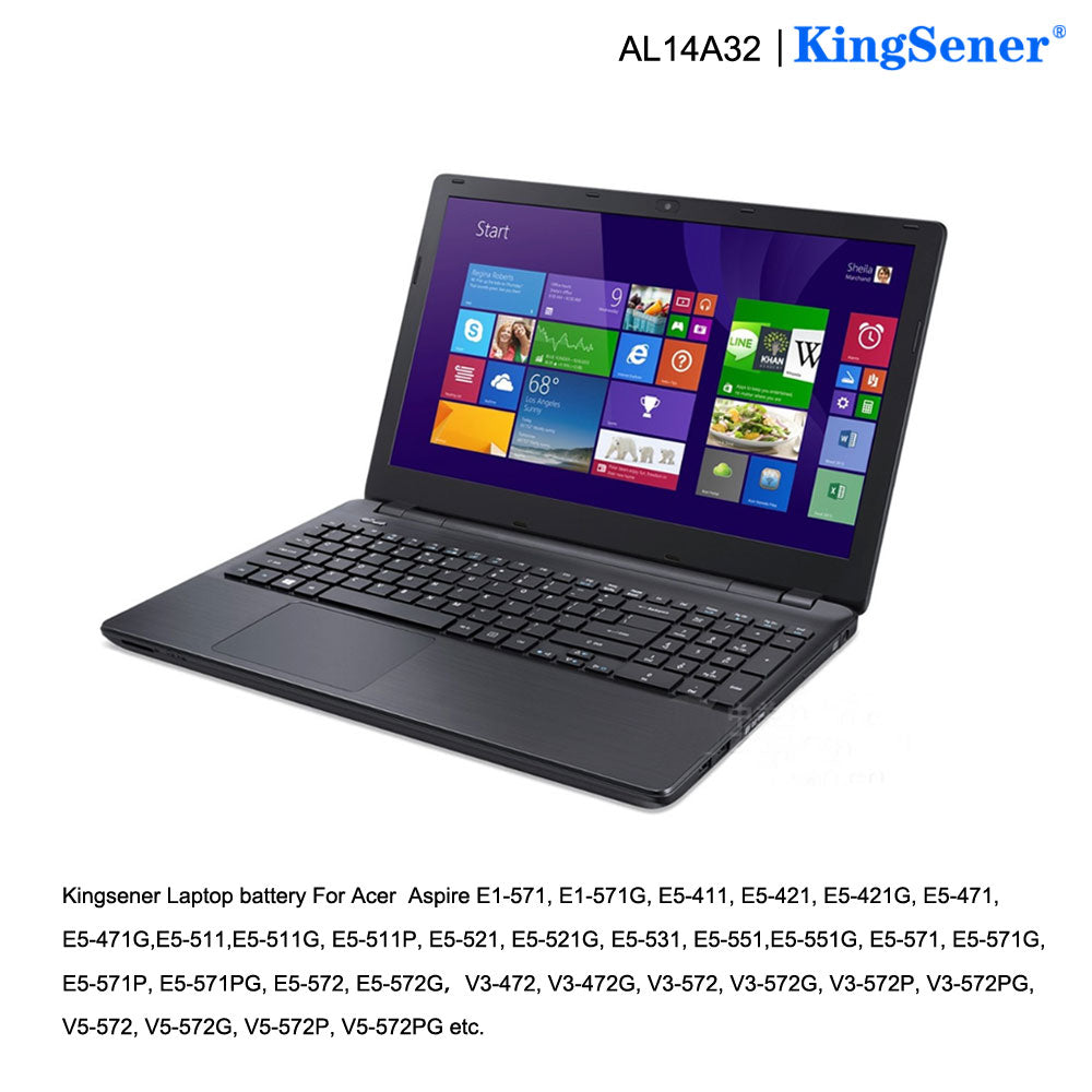 KingSener 全新 AL14A32 筆記本電池適用於宏基 E14 E15 E5-411 E5-421 E5-471 E5-511 E5-551 E5-572 V3-572 AL14A32 11.1V 56WH