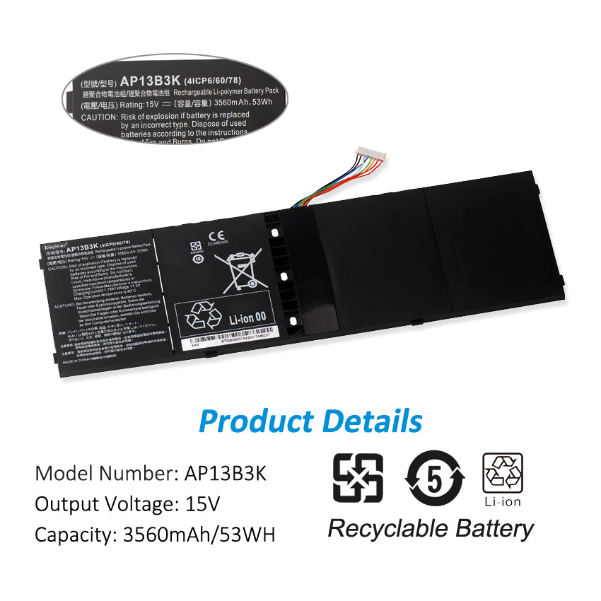 AP13B3K Battery for Acer Aspire V5 V7 R7 M5-583P V5-572G V5-573G 53WH