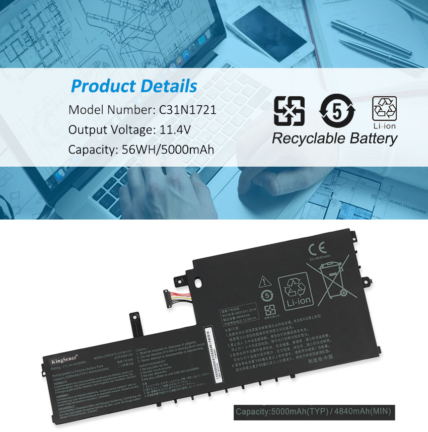    ASUS-56WH-5000mAh-C31N1721-Laptop-Battery