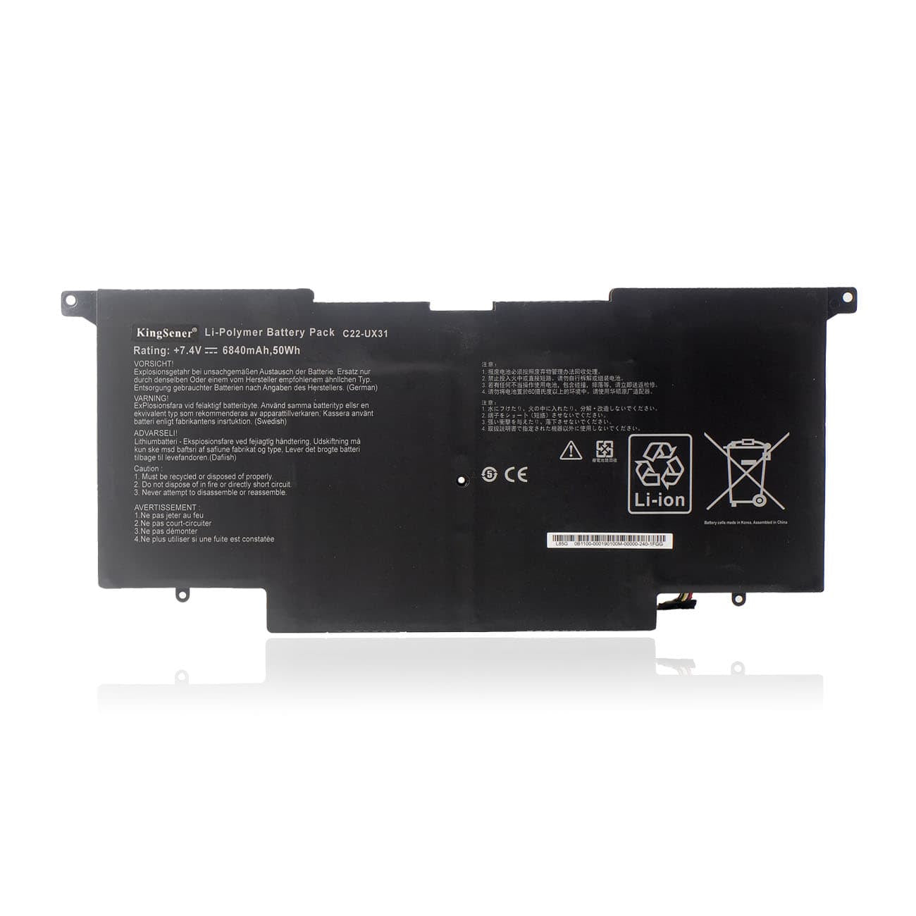 KingSener C22-UX31 Laptop Battery for ASUS Zenbook UX31 UX31A UX31E UX31E-DH72 C22-UX31 C23-UX31 7.4V 50WH/6840mAh
