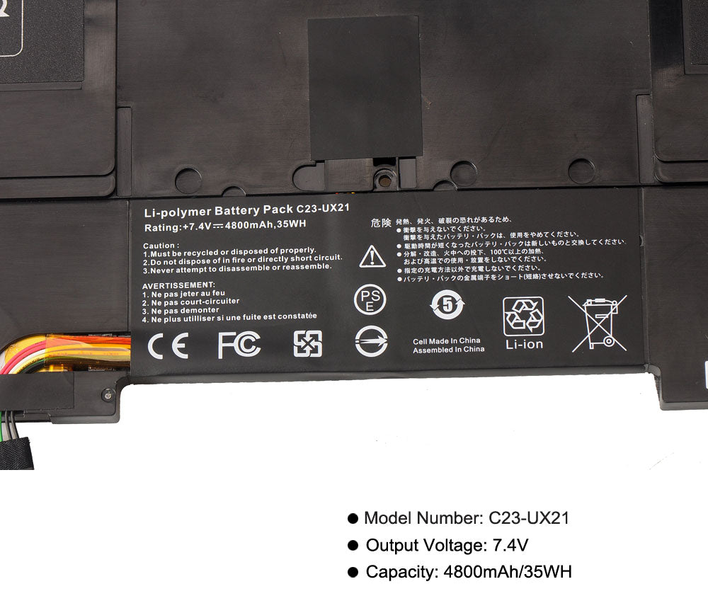 C23-UX21 Laptop Battery for ASUS ZenBook UX21A UX21E | 7.4V 4800mAh
