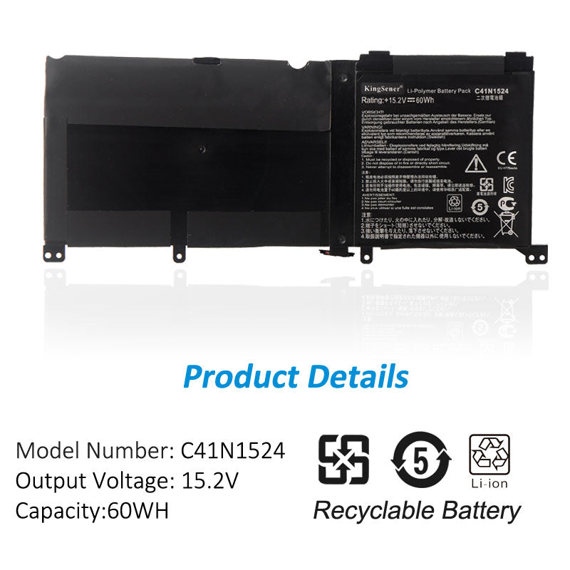 Kingsener C41N1524 華碩Zenbook Pro UX501VW G501VW N501VW G501VW-FY081T N501JW-2B X55LM2H 15.2V 60WH 筆記本電池