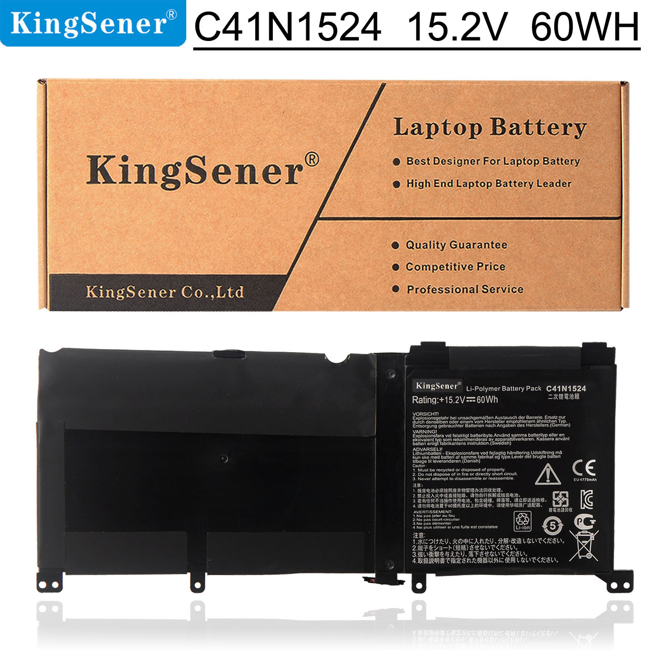 Kingsener C41N1524 華碩Zenbook Pro UX501VW G501VW N501VW G501VW-FY081T N501JW-2B X55LM2H 15.2V 60WH 筆記本電池