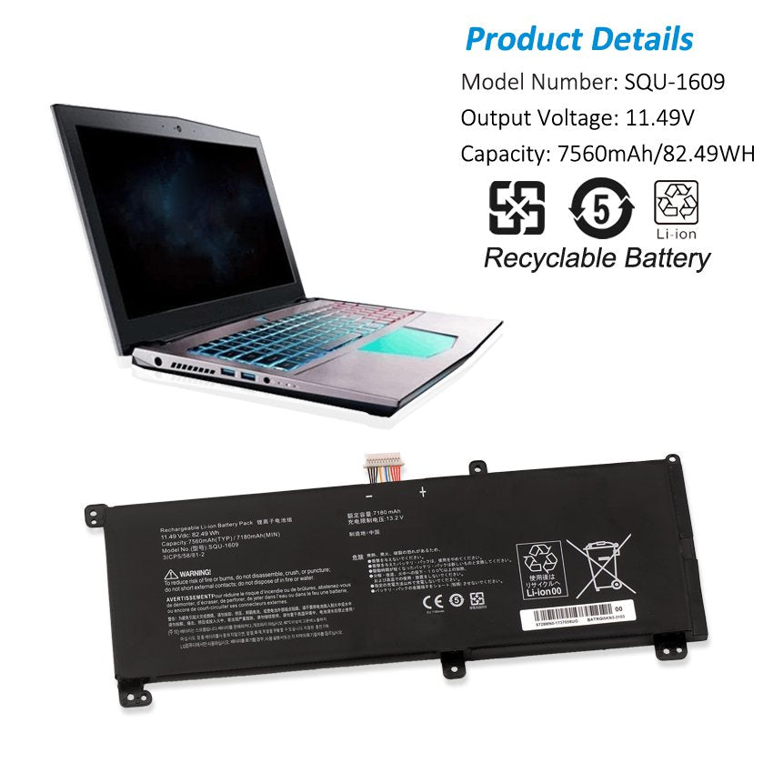 Hasee-KINGBOOK-SQU-1609-7560mAh-82.49WH-Laptop-Battery