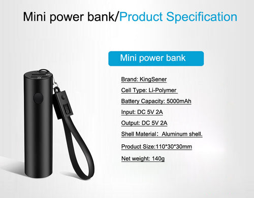 5000mAh Mini Power Bank Portable Charger with Flashlight — 5V 2A Li-Polymer for iPhone Samsung Xiaomi