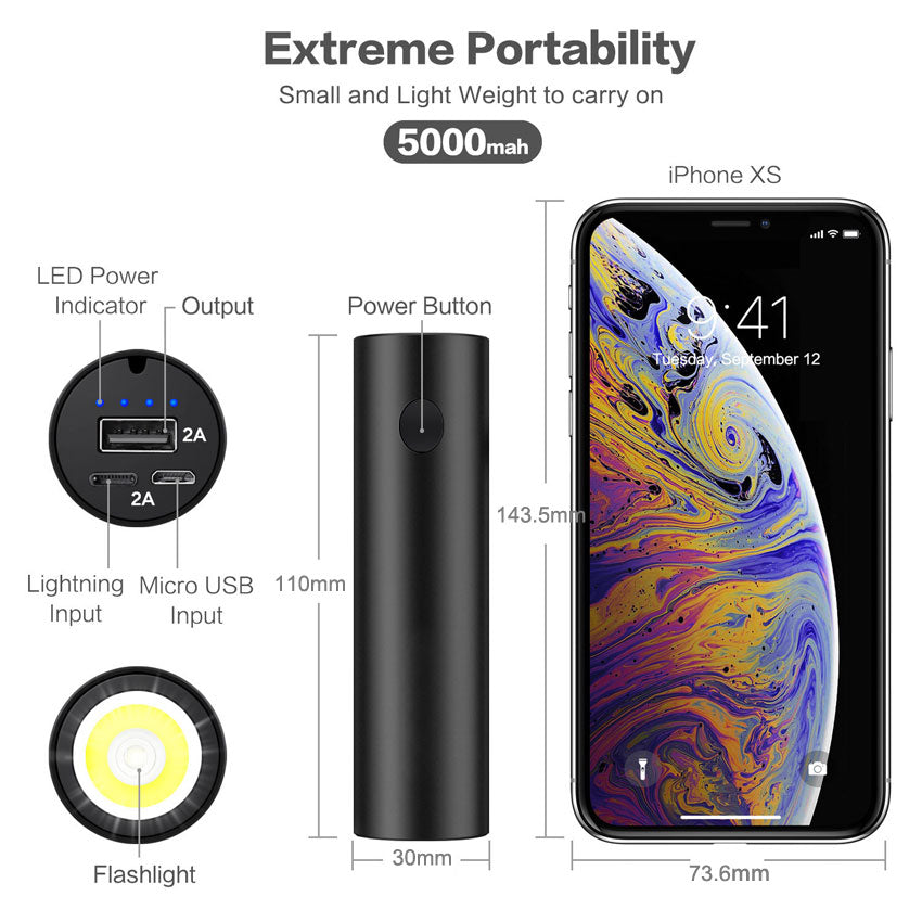 Lampe de poche multifonction 5000 mAh chargeur Portable Mini batterie externe 18650 batterie externe pour Xiaomi Samsung Galaxy S9 iPhone X
